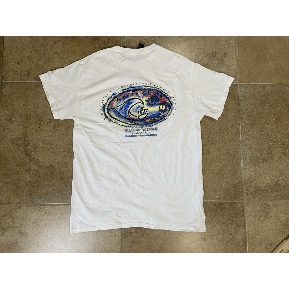 Vintage Men's White Double-Sided North Shore Banzai Pipeline Hawaii T-Shirt Surf